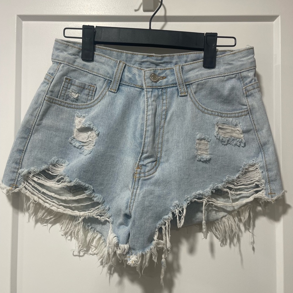 SHEIN Blue Jean Shorts High-Waisted Distressed